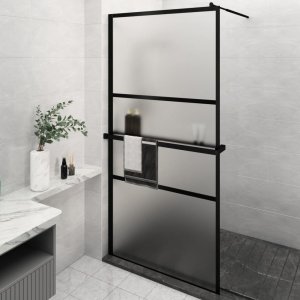 vidaXL vidaXL Ścianka prysznicowa z półką, czarna, 115x195 cm ESG i aluminium 1