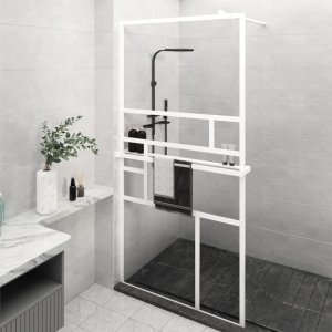 vidaXL vidaXL Ścianka prysznicowa z półką, biała, 80x195 cm, ESG i aluminium 1