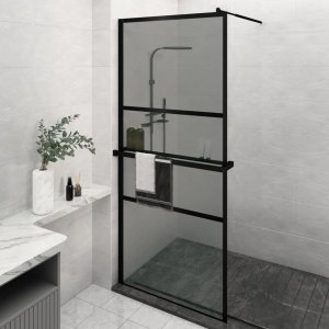 vidaXL vidaXL Ścianka prysznicowa z półką, czarna, 90x195 cm, ESG i aluminium 1