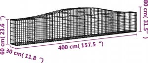 vidaXL Kosze gabionowe, 10 szt, 400x30x60/80 cm, galwanizowane żelazo 6