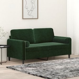 vidaXL vidaXL 2-osobowa sofa z poduszkami, ciemnozielona, 140 cm, aksamit 1