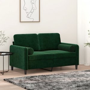 vidaXL vidaXL 2-osobowa sofa z poduszkami, ciemnozielona, 120 cm, aksamit 1