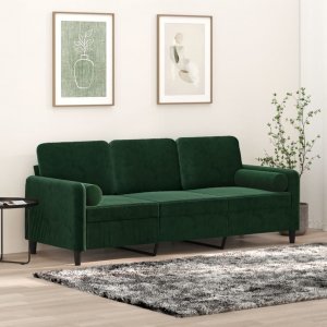 vidaXL vidaXL 3-osobowa sofa z poduszkami, ciemnozielona, 180 cm, aksamit 1