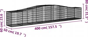 vidaXL Kosze gabionowe, 2 szt, 400x50x60/80 cm, galwanizowane żelazo 6
