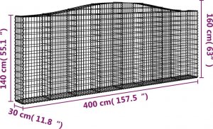 vidaXL Kosze gabionowe, 6 szt, 400x30x140/160 cm, galwanizowane żelazo 6