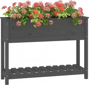 vidaXL Donica z półką, szara, 111,5x34,5x81 cm, lite drewno sosnowe 4