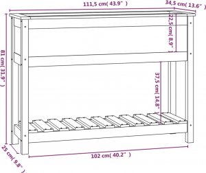 vidaXL Donica z półką, szara, 111,5x34,5x81 cm, lite drewno sosnowe 8