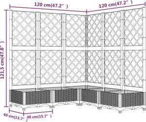 vidaXL vidaXL Donica ogrodowa z kratką, jasnoszara, 120x120x121,5 cm, PP 8