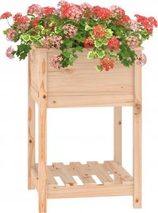 vidaXL Donica z półką, 54x54x81 cm, lite drewno sosnowe 4