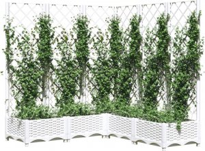 vidaXL vidaXL Donica ogrodowa z kratką, biała, 120x120x121,5 cm, PP 3