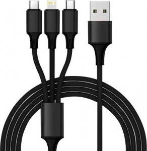 Kabel USB Izoxis USB-A - USB-C + microUSB + Lightning 1.2 m Czarny 1