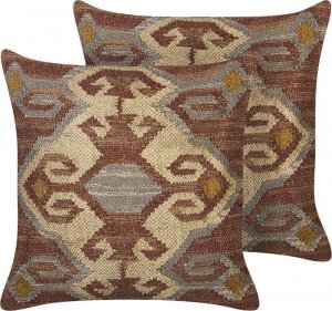 Beliani 2 jutowe poduszki dekoracyjne geometryczny wzór 45 x 45 cm wielokolorowe URPAD Lumarko! 1