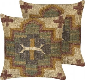 Beliani 2 jutowe poduszki dekoracyjne geometryczny wzór 45 x 45 cm wielokolorowe PULICAT Lumarko! 1