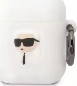 Karl Lagerfeld Etui ochronne na słuchawki Karl Lagerfeld do AirPods 1/2 cover biały/white Silicone Karl Head 3D 1