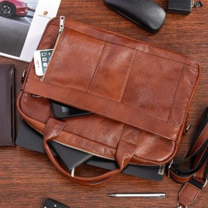 Torba Beltimore Skórzana torba na laptop duża męska pojemna premium Beltimore brązowa J13 2