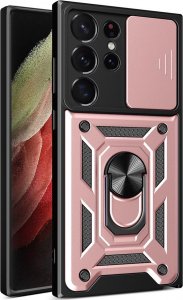 Hurtel Hybrid Armor Camshield etui do Samsung Galaxy S23 Ultra pancerny pokrowiec z osłoną na aparat różowe 1