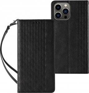 Hurtel Magnet Strap Case etui Samsung Galaxy S23 pokrowiec z klapką portfel mini smycz podstawka czarne 1