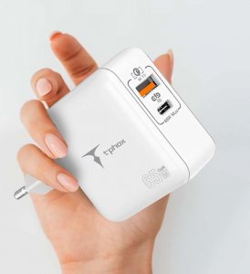 Ładowarka 4kom.pl Ładowarka sieciowa Mega Gan Szybkie ładowanie Power Delivery PD Quick Charge QC 65W USB USB-C Type C Biała 2