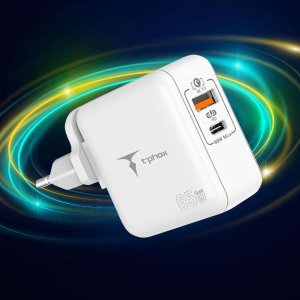 Ładowarka 4kom.pl Ładowarka sieciowa Mega Gan Szybkie ładowanie Power Delivery PD Quick Charge QC 65W USB USB-C Type C Biała 4