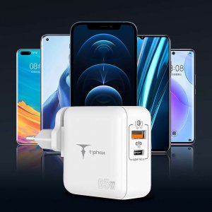 Ładowarka 4kom.pl Ładowarka sieciowa Mega Gan Szybkie ładowanie Power Delivery PD Quick Charge QC 65W USB USB-C Type C Biała 6