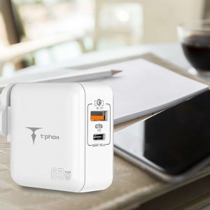 Ładowarka 4kom.pl Ładowarka sieciowa Mega Gan Szybkie ładowanie Power Delivery PD Quick Charge QC 65W USB USB-C Type C Biała 7