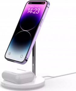 Ładowarka 4kom.pl Ładowarka bezprzewodowa 2w1 QI 15W 2in1 Magnetic MagSafe Wireless Charger do Apple iPhone AirPods Biała 3