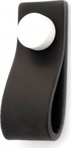 Kaletya Skórzany uchwyt meblowy, pojedynczy czarny- biały guzik, końcówka prosta, front 18mm 1