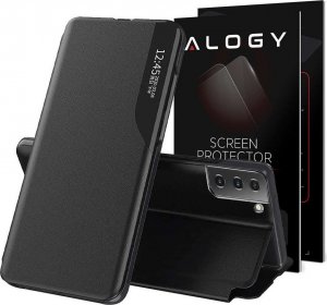 Alogy Etui z klapką portfel Alogy skórzane Smart View Cover do Samsung Galaxy S21 FE Czarne + Szkło 1