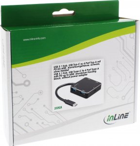 HUB USB InLine InLine® USB 3.1 Hub, USB Type C to 4 Port Type A with PD up to 60W, aluminium housing, black, without power supply unit 3