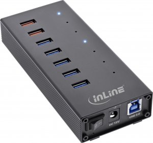 HUB USB InLine InLine® USB 3.2 Gen.1 7 Port Hub Aluminium Case with 2.5A Power Supply black 1