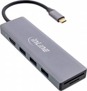 HUB USB InLine InLine® USB 3.2 Type-C Multi Hub (3x USB-A 5Gb/s + USB Type-C (PD 100W), card reader, HDMI 4K@30Hz), OTG, aluminum housing 1