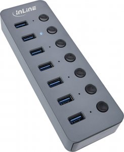 HUB USB InLine InLine® USB 3.2 Gen.1 hub, 7-port, with switch, aluminium, grey, with power supply unit 1