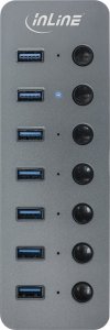 HUB USB InLine InLine® USB 3.2 Gen.1 hub, 7-port, with switch, aluminium, grey, with power supply unit 3