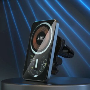 Alogy Alogy Uchwyt samochodowy indukcyjny magnetyczny QI 15W z ładowarką indukcyjną z MagSafe do kratki Czarny 12