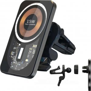 Alogy Alogy Uchwyt samochodowy indukcyjny magnetyczny QI 15W z ładowarką indukcyjną z MagSafe do kratki Czarny 16