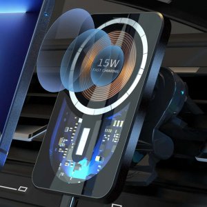 Alogy Alogy Uchwyt samochodowy indukcyjny magnetyczny QI 15W z ładowarką indukcyjną z MagSafe do kratki Czarny 3