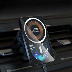 Alogy Alogy Uchwyt samochodowy indukcyjny magnetyczny QI 15W z ładowarką indukcyjną z MagSafe do kratki Czarny 5