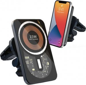 Alogy Alogy Uchwyt samochodowy indukcyjny magnetyczny QI 15W z ładowarką indukcyjną z MagSafe do kratki Czarny 7