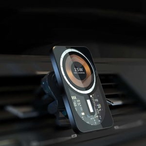 Alogy Alogy Uchwyt samochodowy indukcyjny magnetyczny QI 15W z ładowarką indukcyjną z MagSafe do kratki Czarny 9