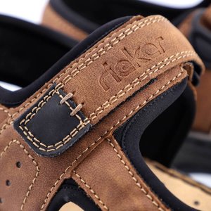 Rieker Komfortowe sandały męskie na rzepy brązowe Rieker 26156-25 46 11