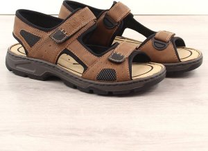 Rieker Komfortowe sandały męskie na rzepy brązowe Rieker 26156-25 43 12