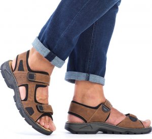 Rieker Komfortowe sandały męskie na rzepy brązowe Rieker 26156-25 43 5