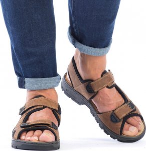 Rieker Komfortowe sandały męskie na rzepy brązowe Rieker 26156-25 43 6