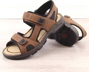 Rieker Komfortowe sandały męskie na rzepy brązowe Rieker 26156-25 45 14