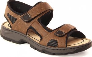 Rieker Komfortowe sandały męskie na rzepy brązowe Rieker 26156-25 45 2
