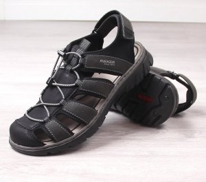 Rieker Sandały komfortowe męskie zabudowane czarne Rieker 26770-00 41 2