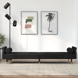 vidaXL vidaXL Rozkładana kanapa z poduszkami, czarna, obita aksamitem 2