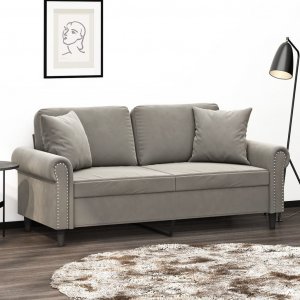 vidaXL vidaXL 2-osobowa sofa z poduszkami, jasnoszara, 140 cm, aksamit 1