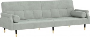 vidaXL vidaXL Rozkładana kanapa z poduszkami, jasnoszara, obita aksamitem 2
