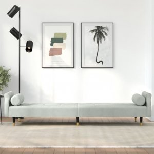 vidaXL vidaXL Rozkładana kanapa z poduszkami, jasnoszara, obita aksamitem 3